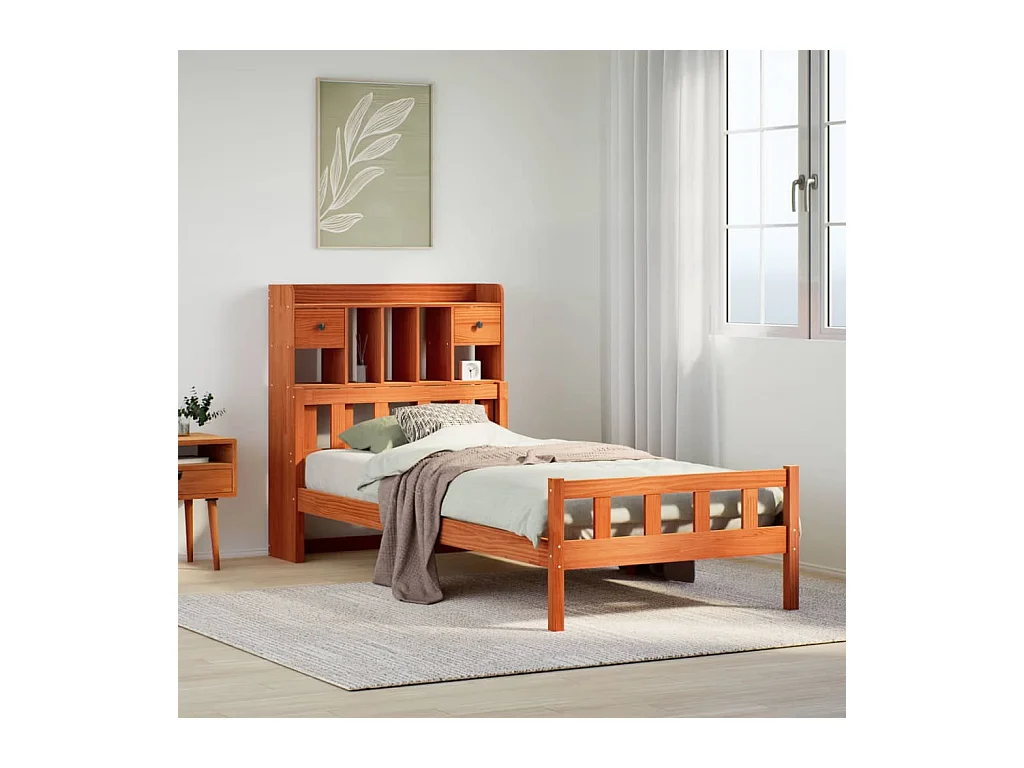 Lit bibliothèque sans matelas cire marron 75x190 cm pin massif