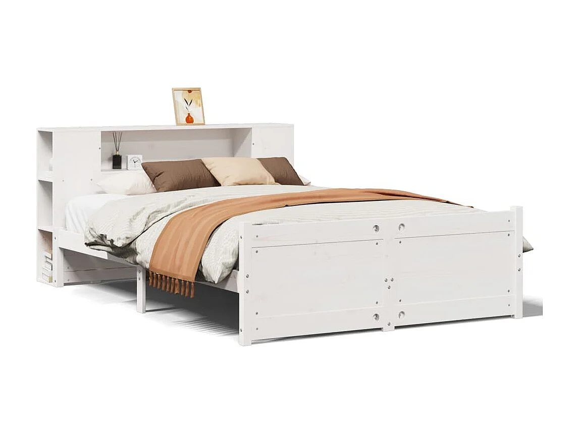 Cama con estantería sin colchón madera maciza blanca 140x200 cm