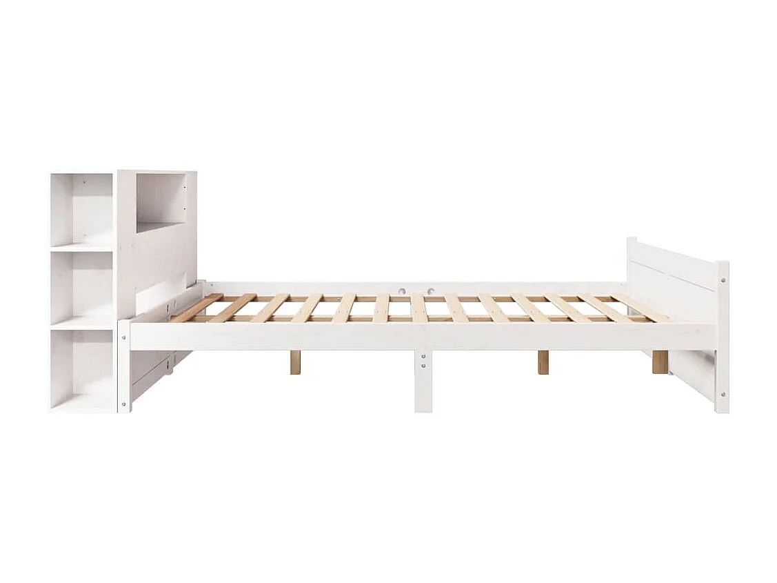 Cama con estantería sin colchón madera maciza blanca 140x200 cm