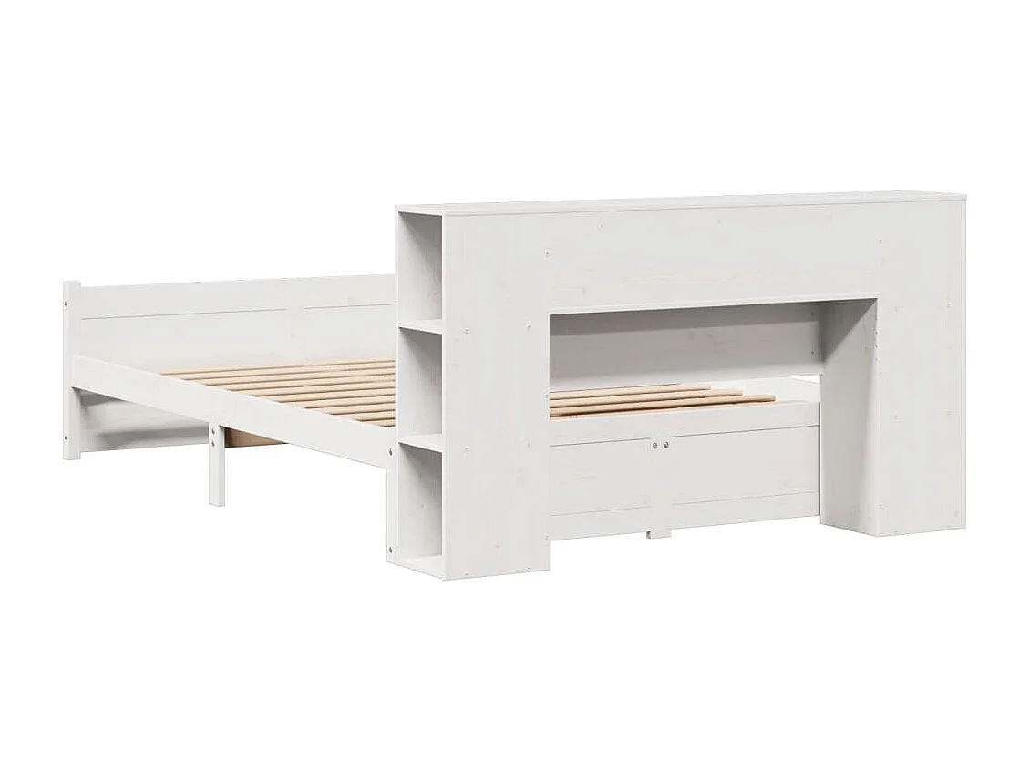 Cama con estantería sin colchón madera maciza blanca 140x200 cm