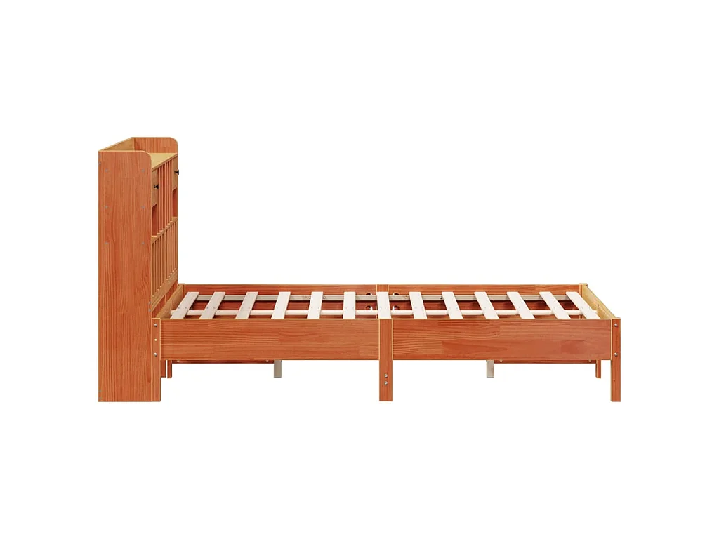 Massivholzbett mit Regal ohne Matratze Wachsbraun 160x200 cm