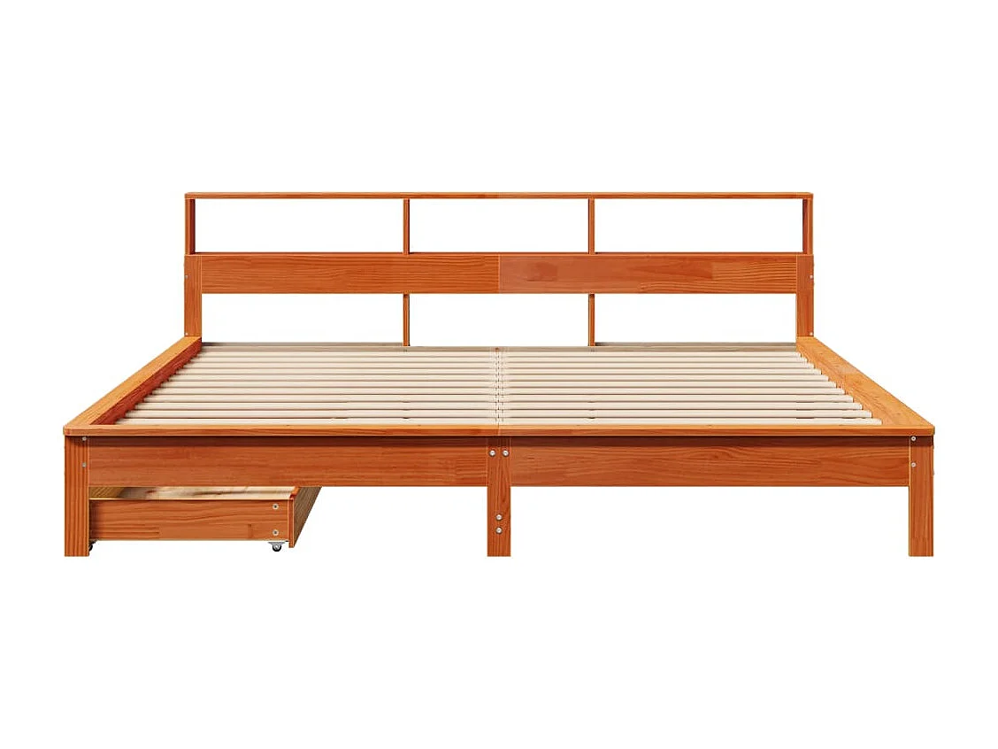 Lit bibliothèque sans matelas cire marron 200x200 cm pin massif