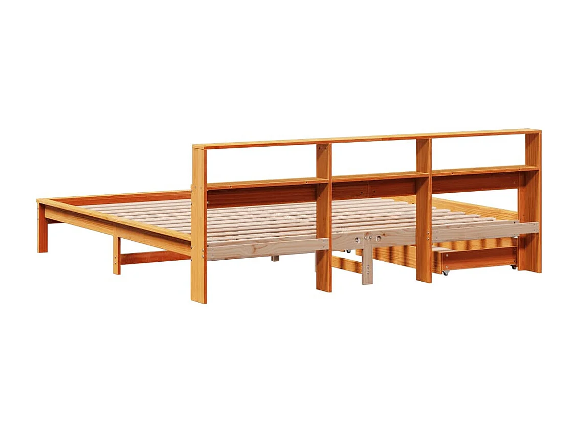Lit bibliothèque sans matelas cire marron 200x200 cm pin massif