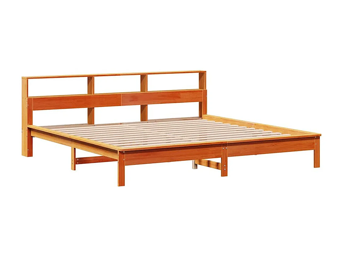 Lit bibliothèque sans matelas cire marron 200x200 cm pin massif