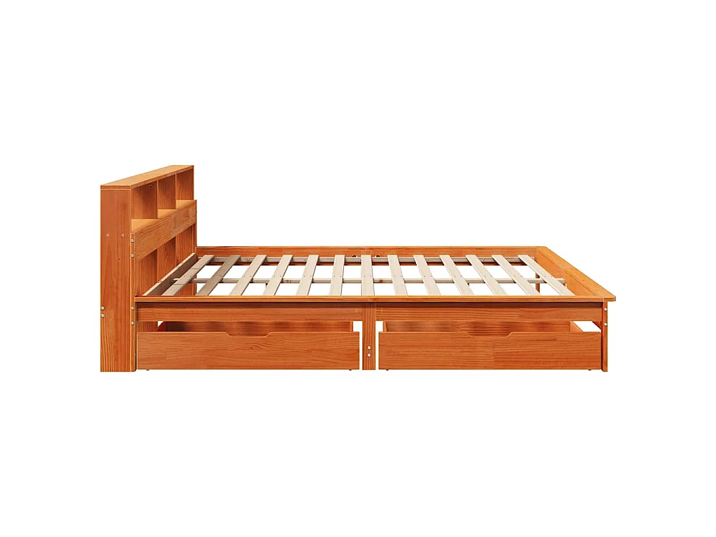 Lit bibliothèque sans matelas cire marron 200x200 cm pin massif