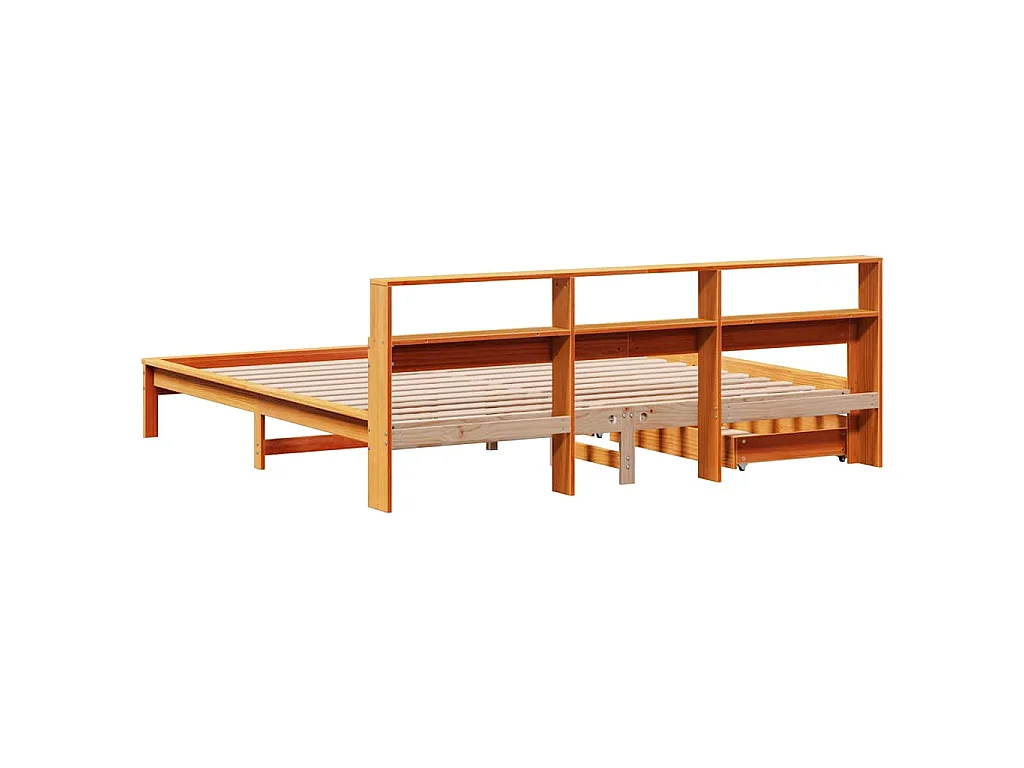 Lit bibliothèque sans matelas cire marron 200x200 cm pin massif