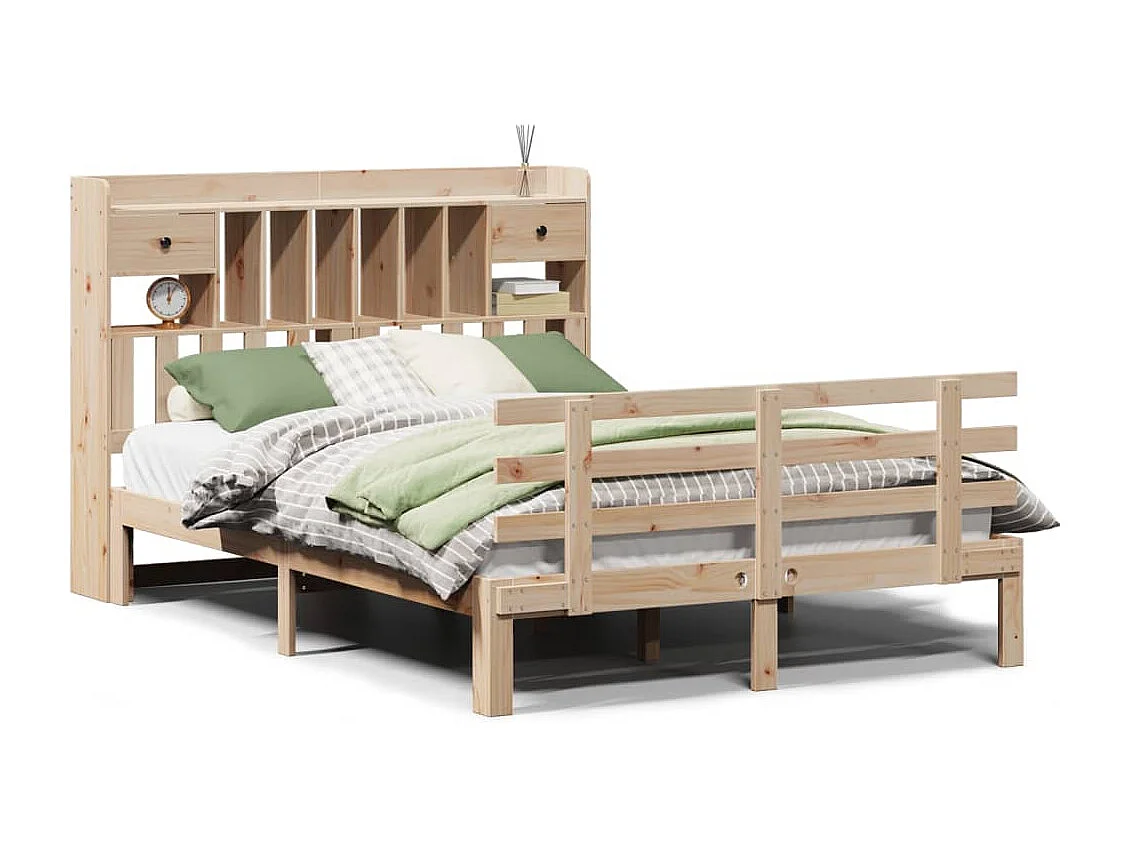 Lit bibliothèque sans matelas 160x200 cm bois massif de pin