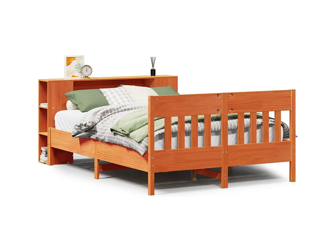 Lit bibliothèque sans matelas cire marron 120x200 cm pin massif