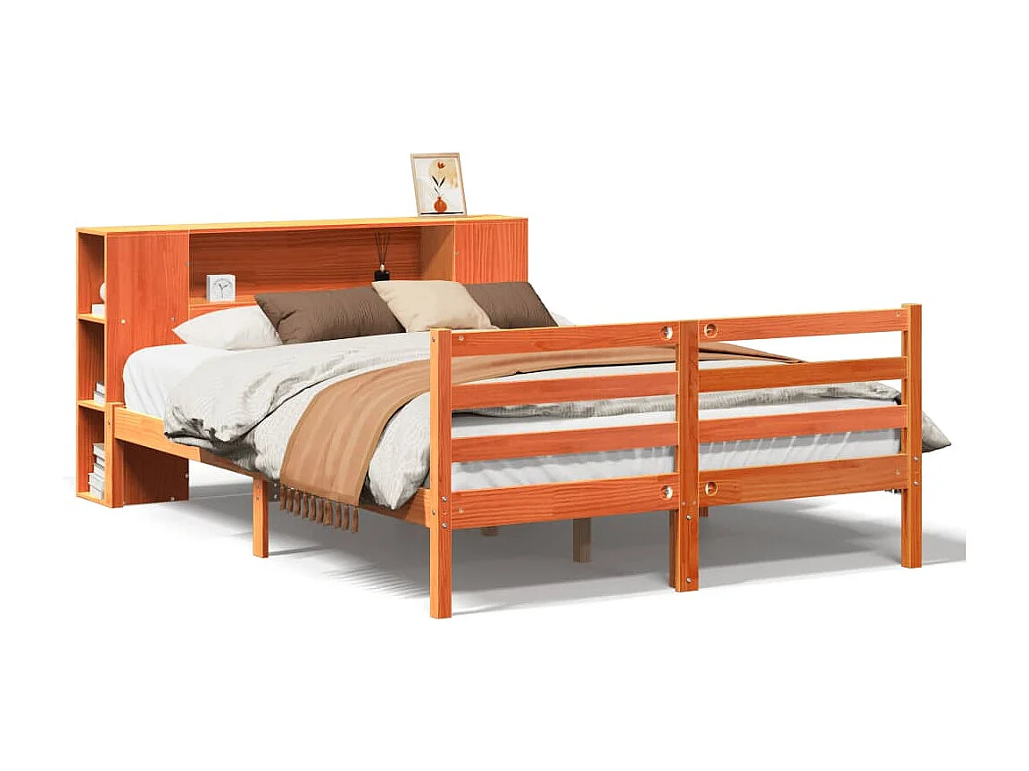 Bed met boekenkast zonder matras grenenhout wasbruin 160x200 cm