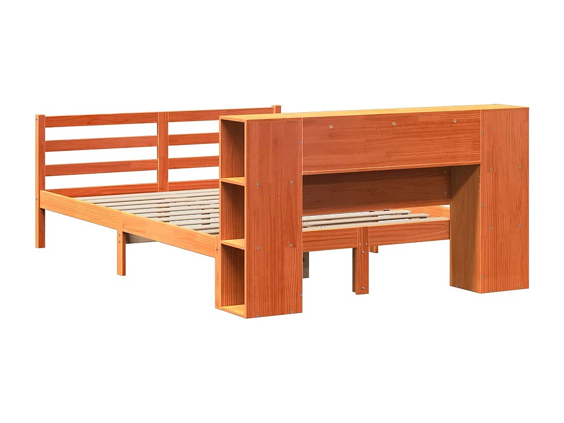 Bed met boekenkast zonder matras grenenhout wasbruin 160x200 cm