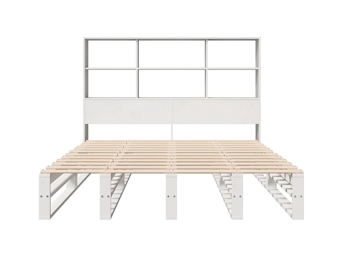 Lit bibliothèque sans matelas blanc 160x200 cm bois massif