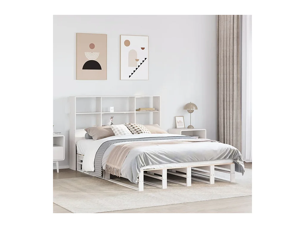 Bed met boekenkast zonder matras massief hout wit 160x200 cm