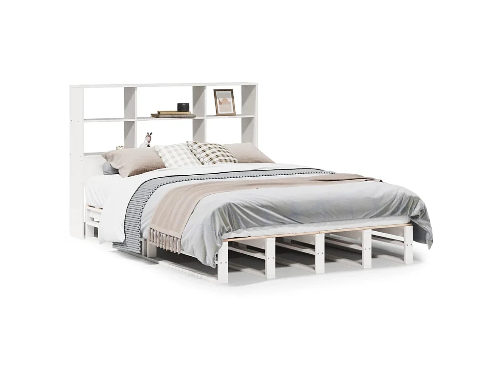 Letto Libreria senza Materasso Bianco 160x200 cm Legno Massello