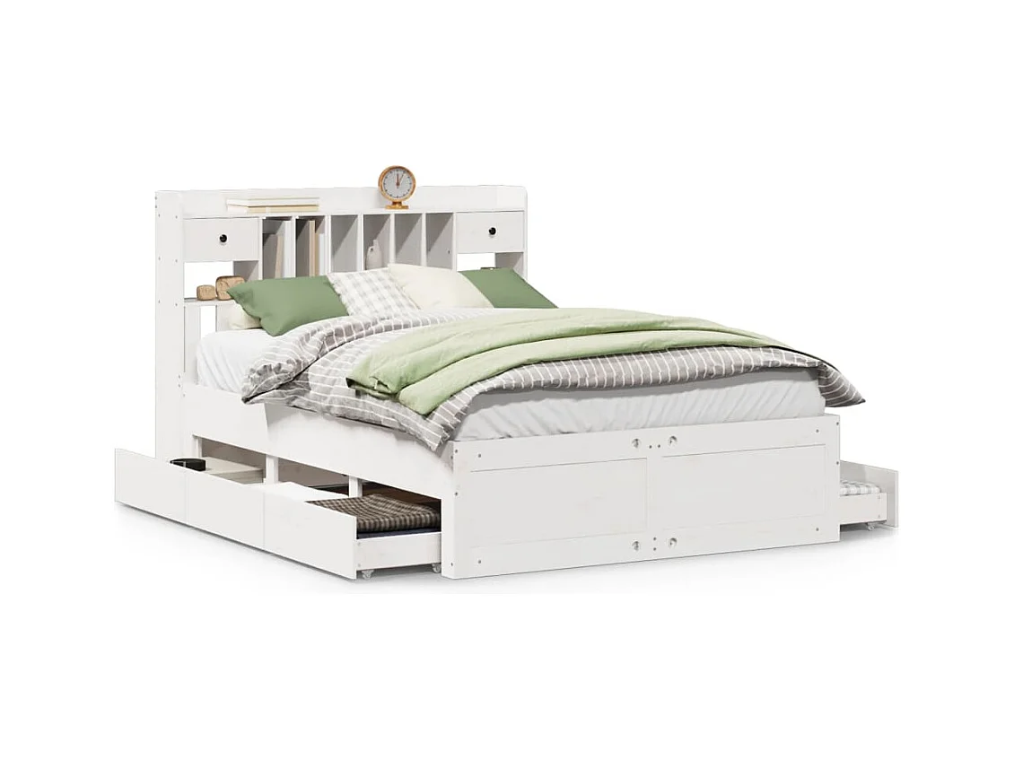 Lit bibliothèque sans matelas blanc 160x200 cm bois pin massif