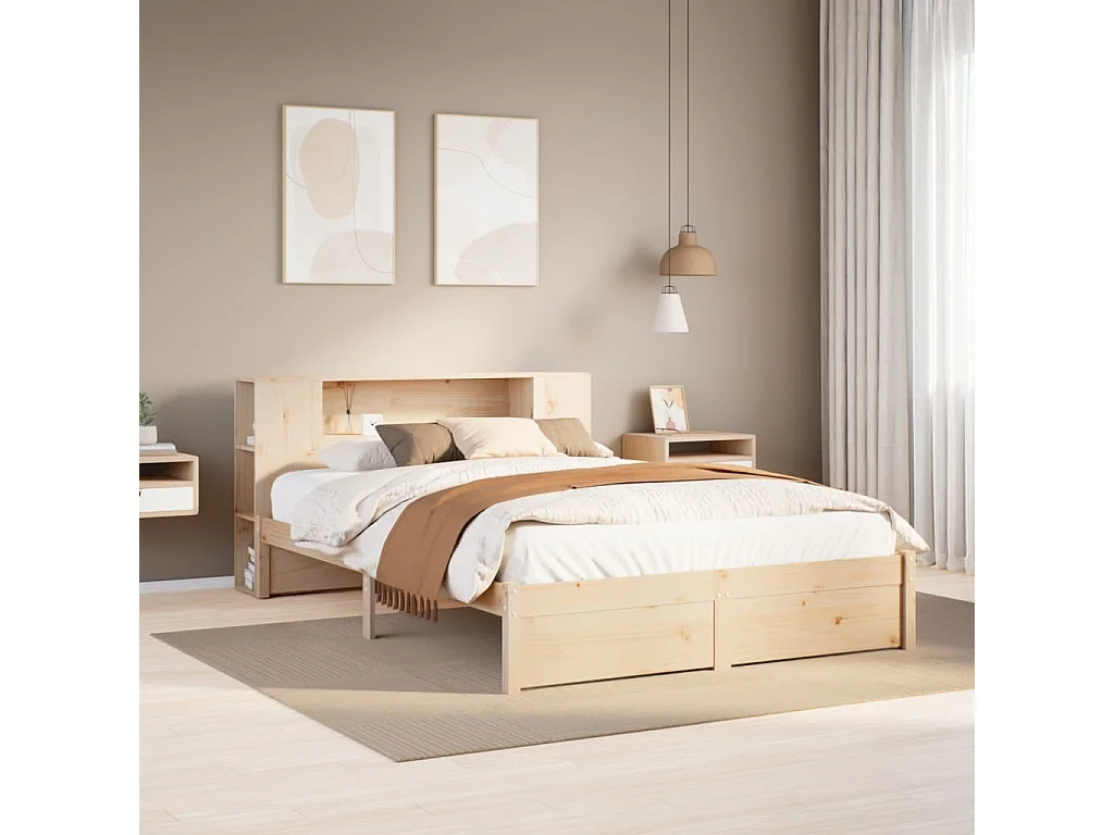 Bed met boekenkast zonder matras massief grenenhout 140x190 cm