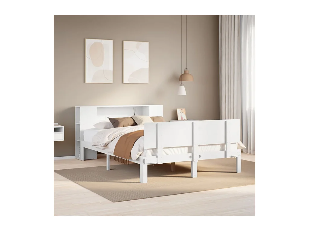 Lit bibliothèque sans matelas blanc 120x200 cm bois pin massif