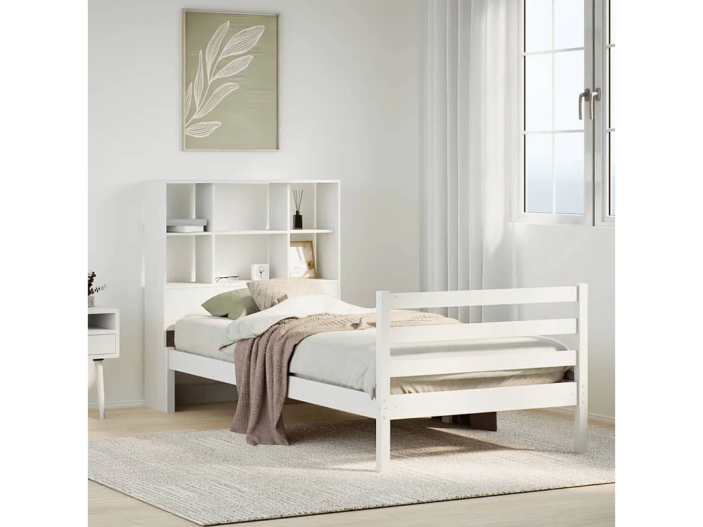 Letto Libreria senza Materasso Bianca 90x200 cm Legno di Pino