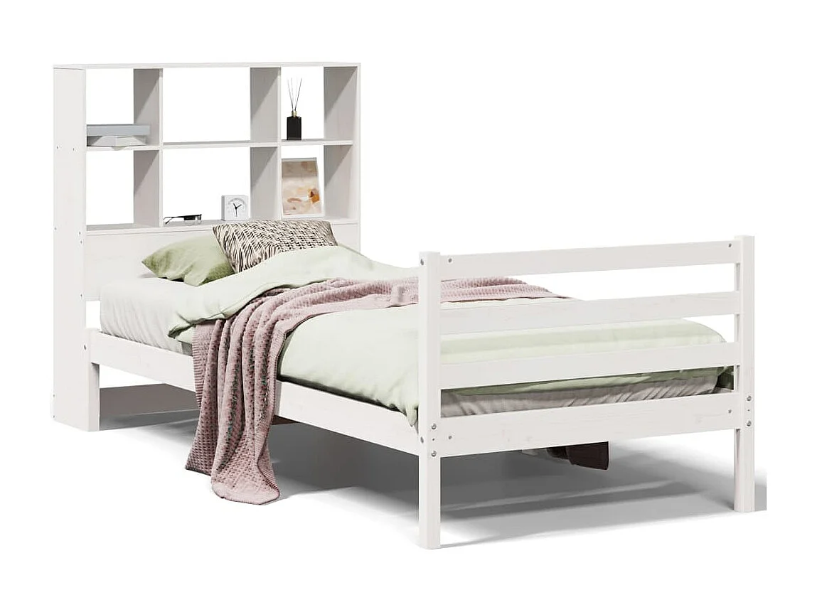 Letto Libreria senza Materasso Bianca 90x200 cm Legno di Pino