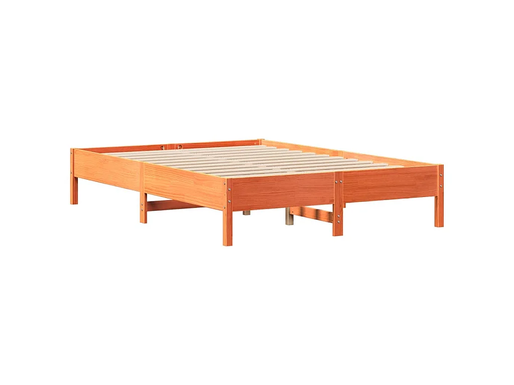 Lit bibliothèque sans matelas cire marron 135x190 cm pin massif