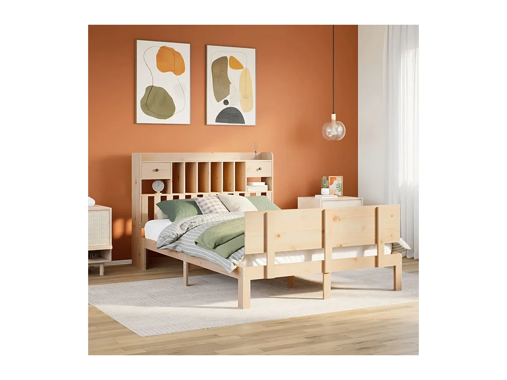Lit bibliothèque sans matelas 150x200 cm bois massif de pin