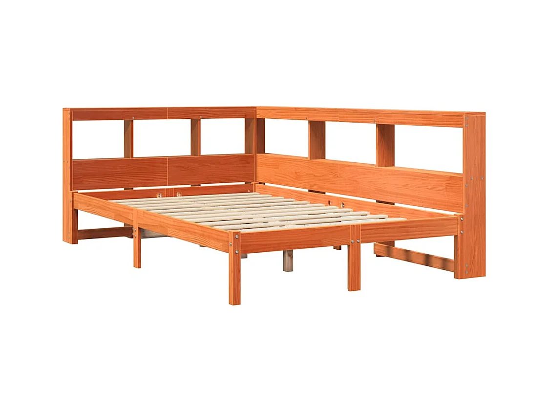Massivholzbett mit Regal ohne Matratze Wachsbraun 135x190 cm