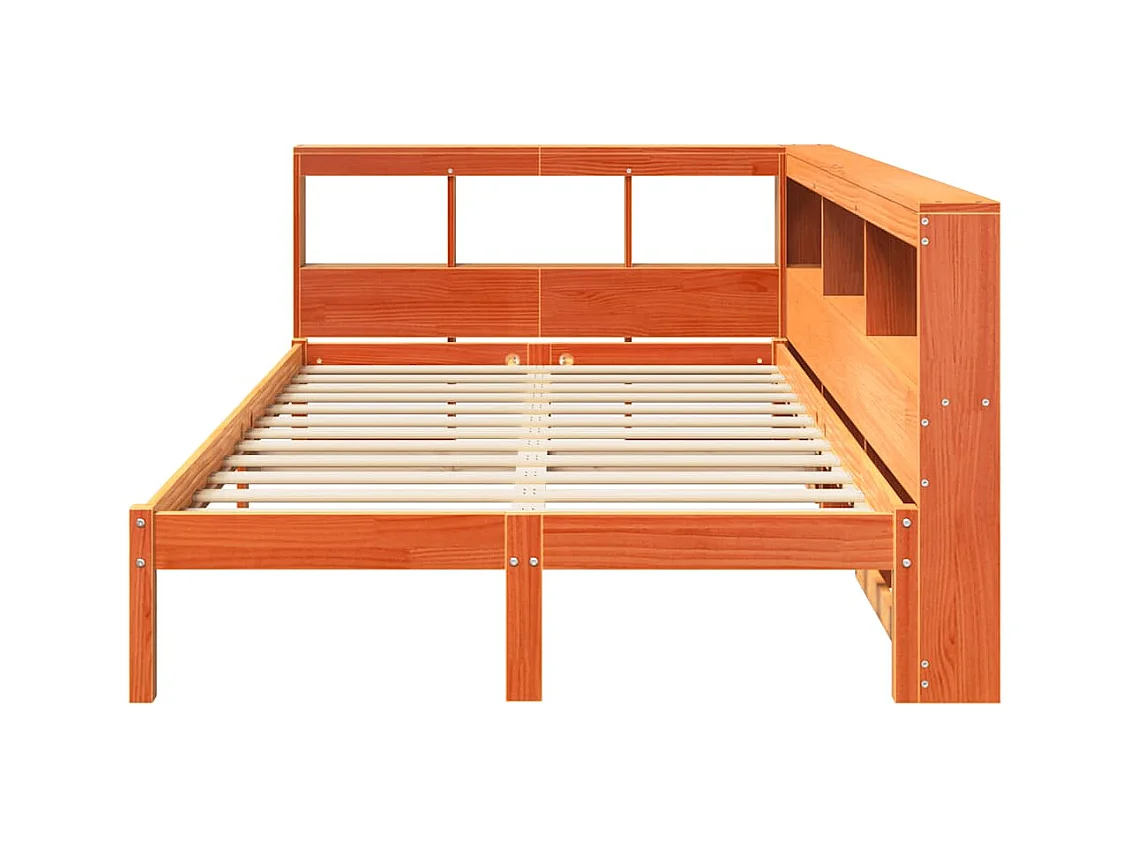Massivholzbett mit Regal ohne Matratze Wachsbraun 135x190 cm