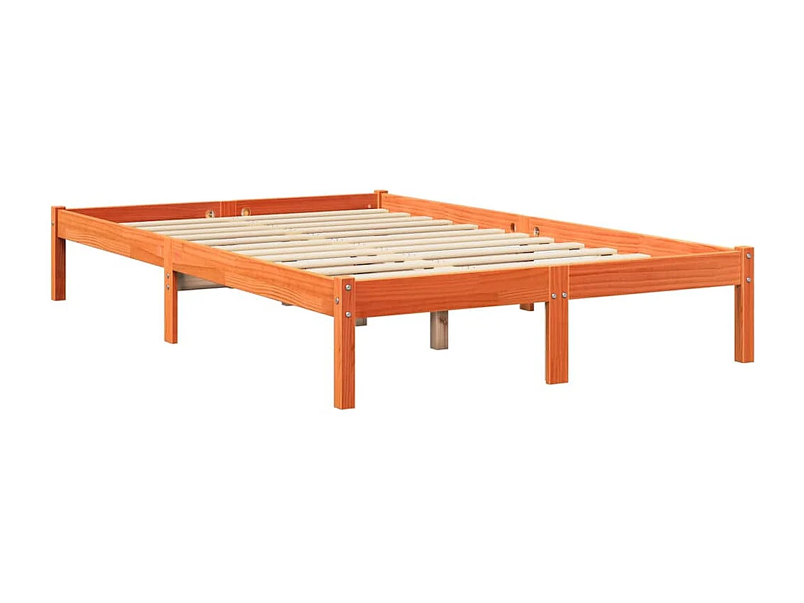 Massivholzbett mit Regal ohne Matratze Wachsbraun 135x190 cm