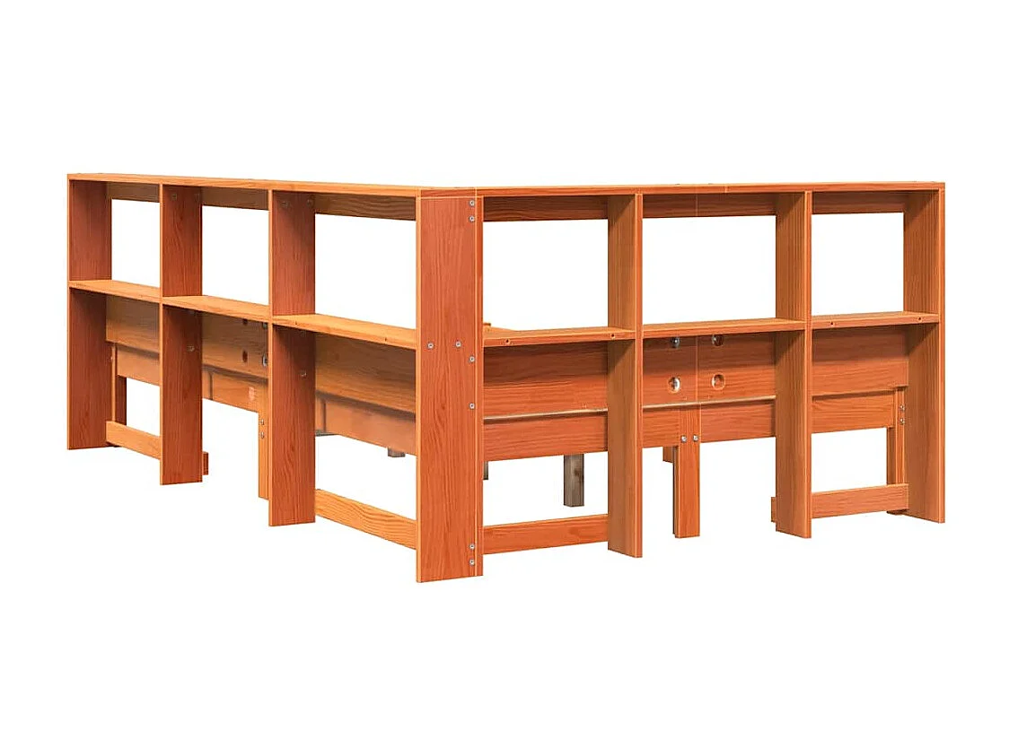 Bed met boekenkast zonder matras grenenhout wasbruin 135x190 cm