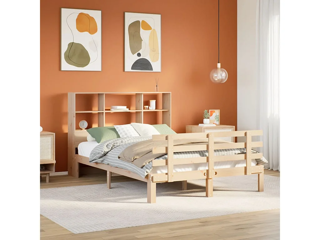Bed met boekenkast zonder matras massief grenenhout 120x200 cm