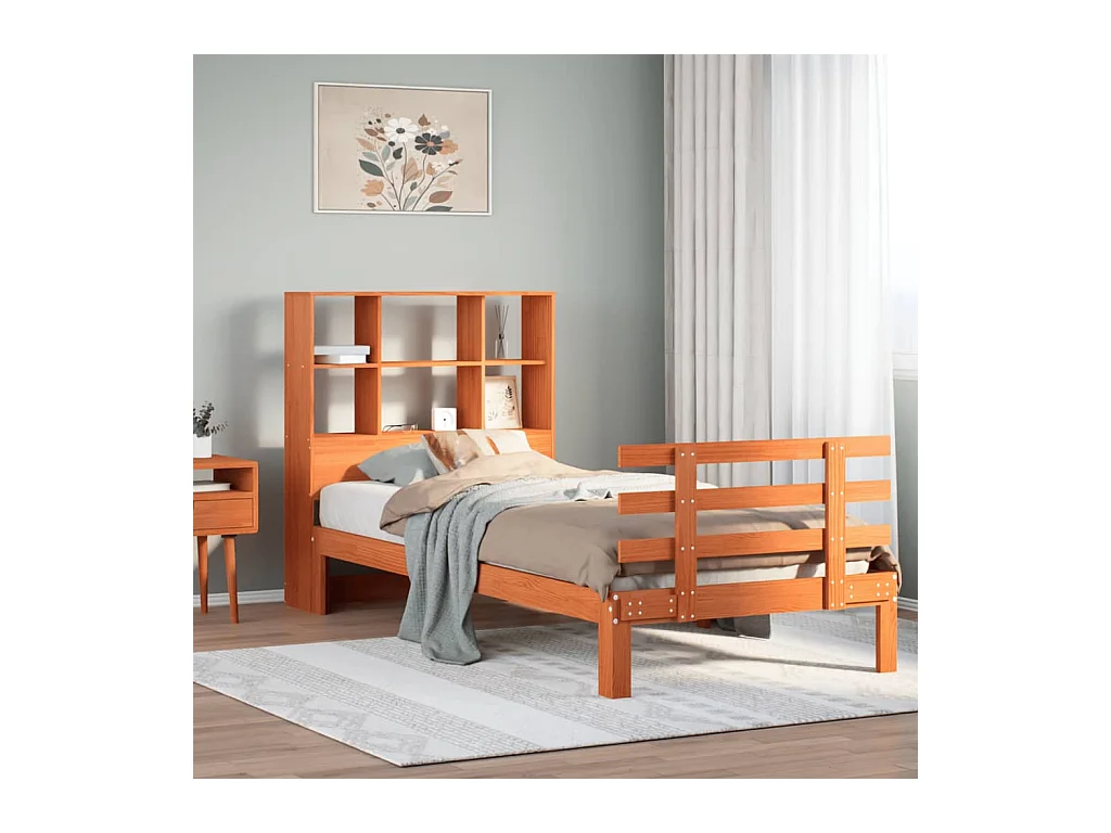 Cama con estantería sin colchón madera maciza marrón 75x190 cm