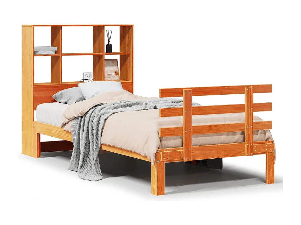 Lit bibliothèque sans matelas cire marron 75x190 cm pin massif
