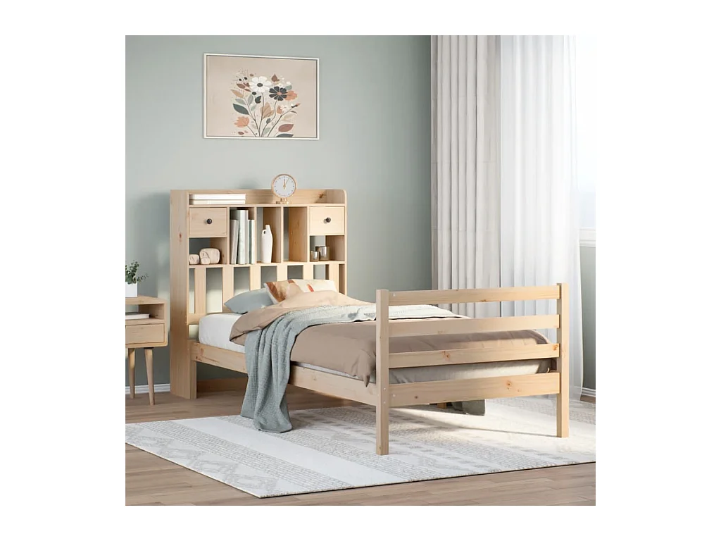 Massivholzbett mit Regal ohne Matratze 90x190 cm Kiefer