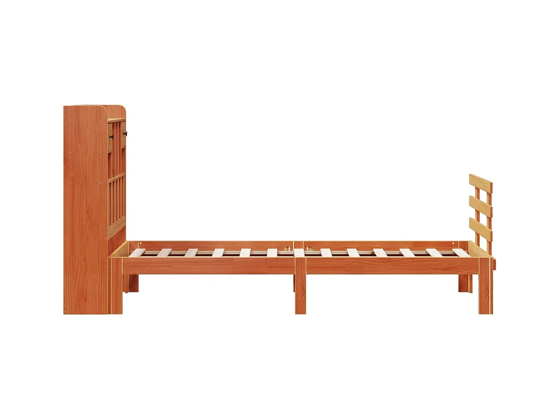 Lit bibliothèque sans matelas cire marron 75x190 cm pin massif