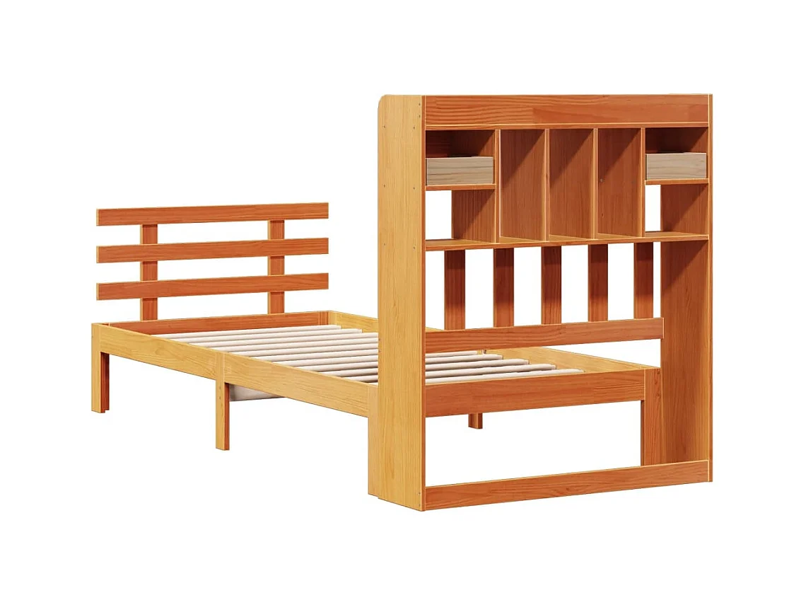 Lit bibliothèque sans matelas cire marron 75x190 cm pin massif