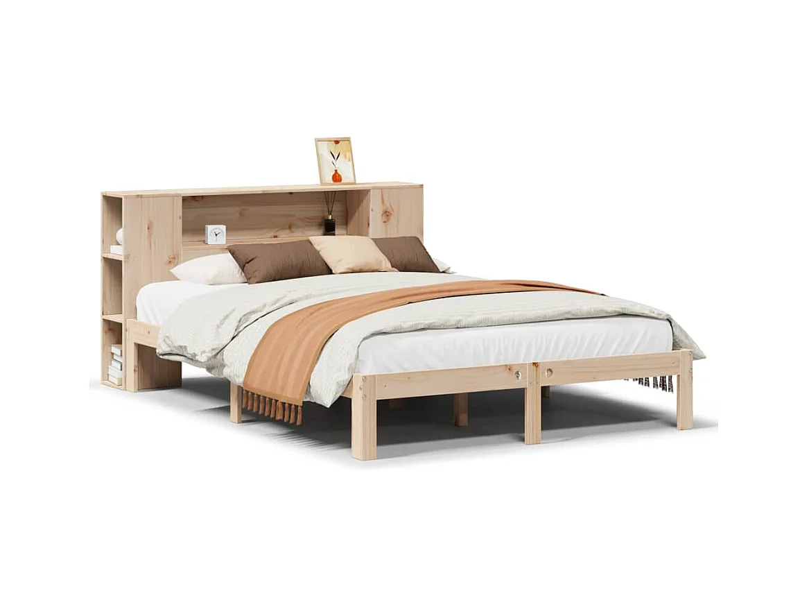Lit bibliothèque sans matelas 160x200 cm bois massif de pin