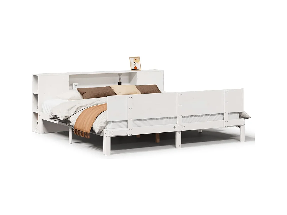 Lit bibliothèque sans matelas blanc 180x200 cm bois pin massif