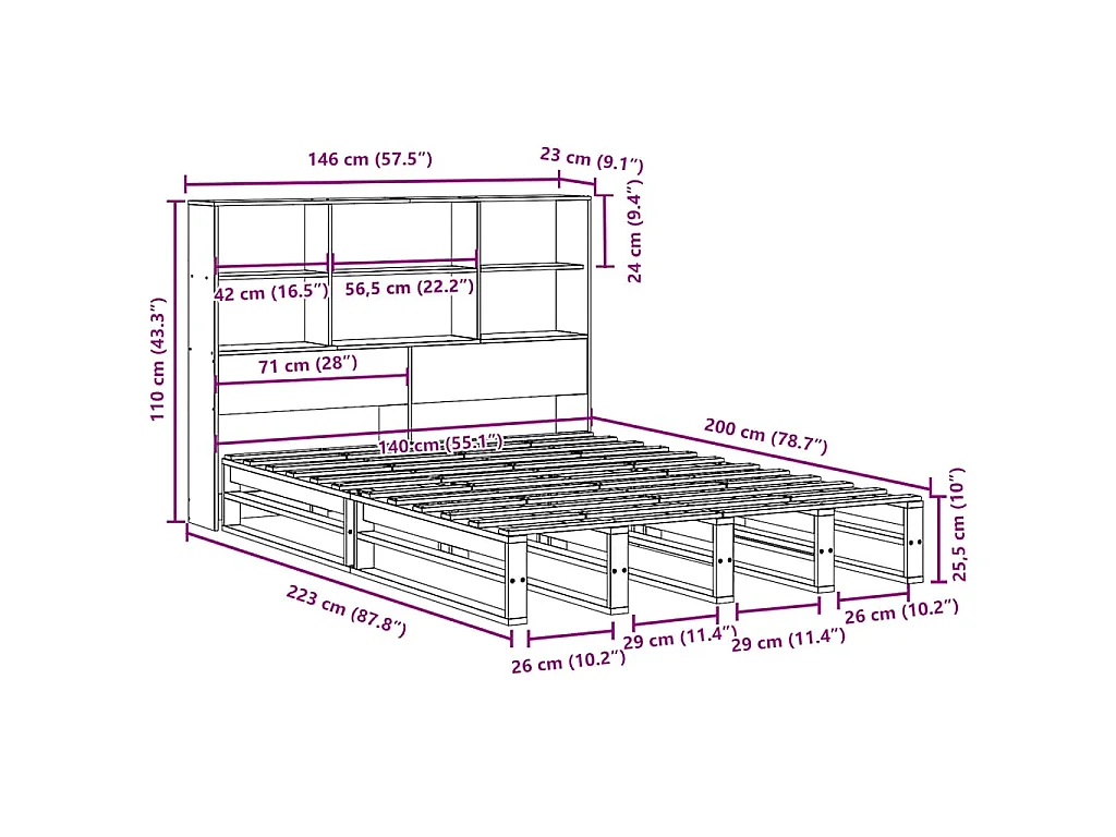 Letto Libreria senza Materasso Marrone Cera 140x200 cm Legno