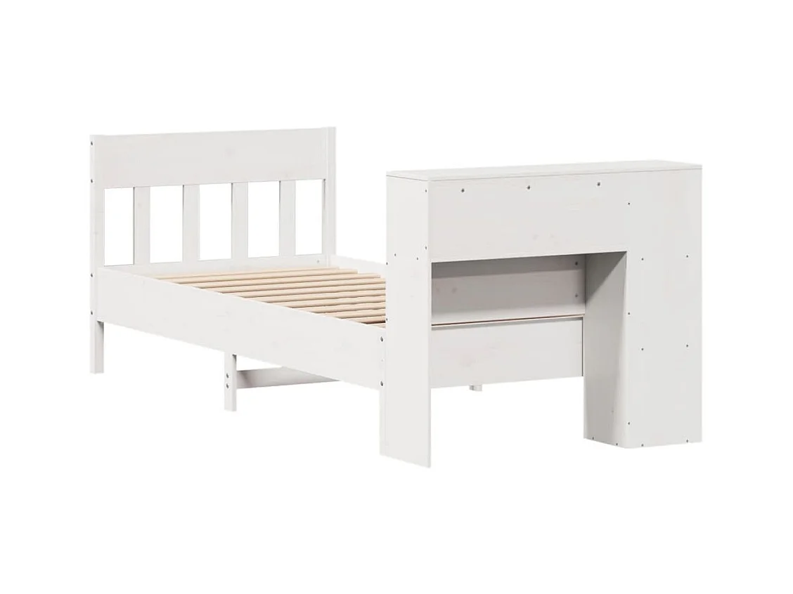 Bed met boekenkast zonder matras grenenhout wit 90x190 cm