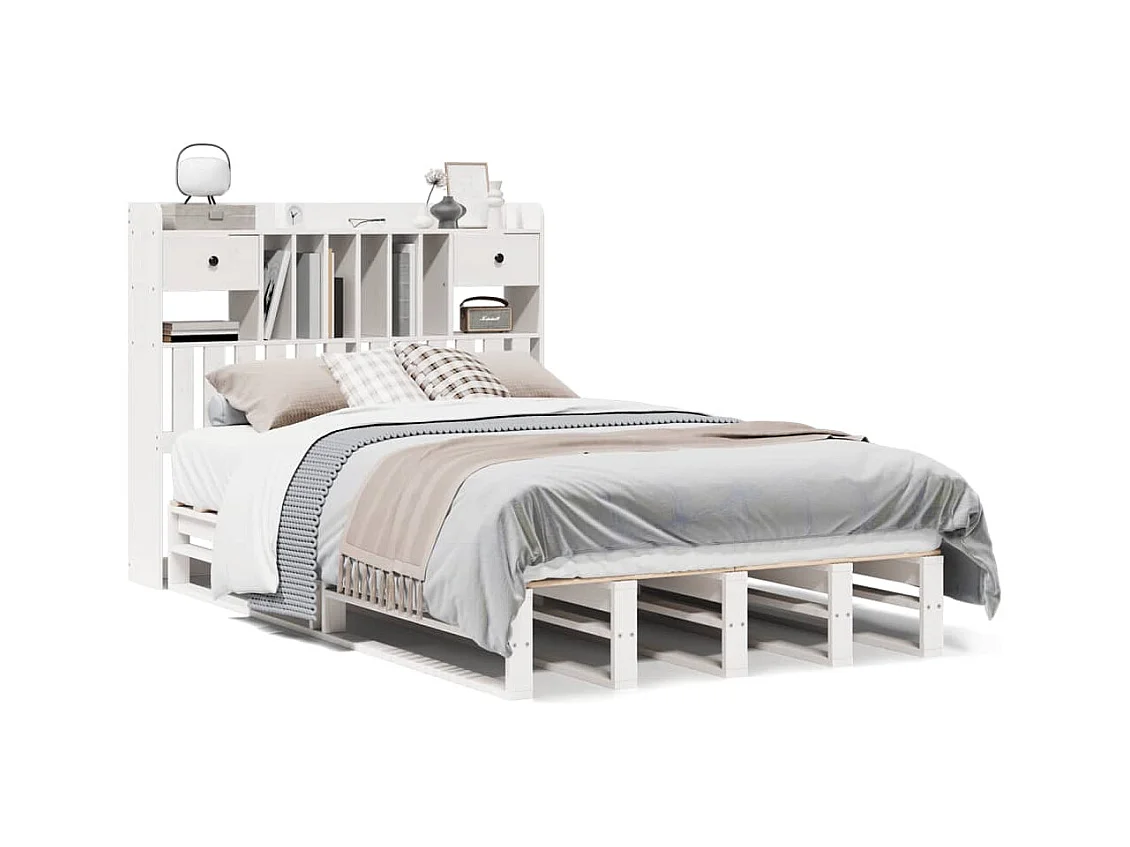 Bed met boekenkast zonder matras grenenhout wit 135x190 cm