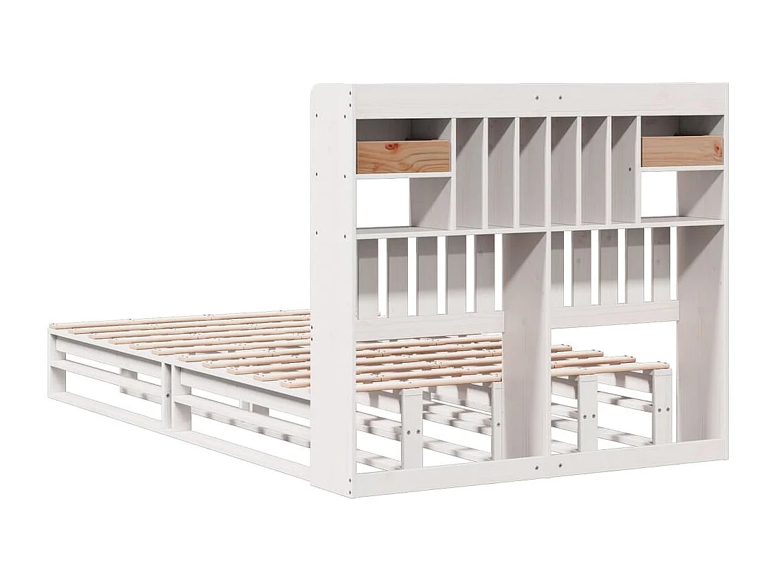 Bed met boekenkast zonder matras grenenhout wit 135x190 cm