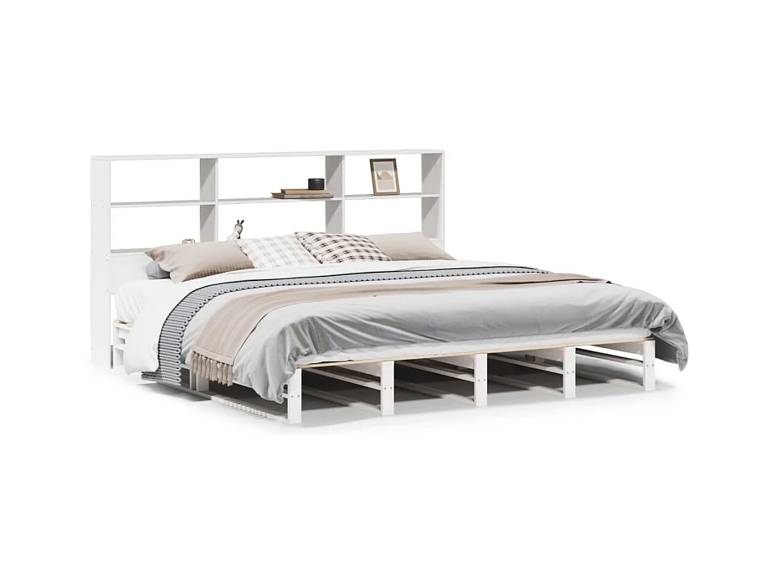 Cama com estante sem colchão 180x200 cm madeira maciça branco
