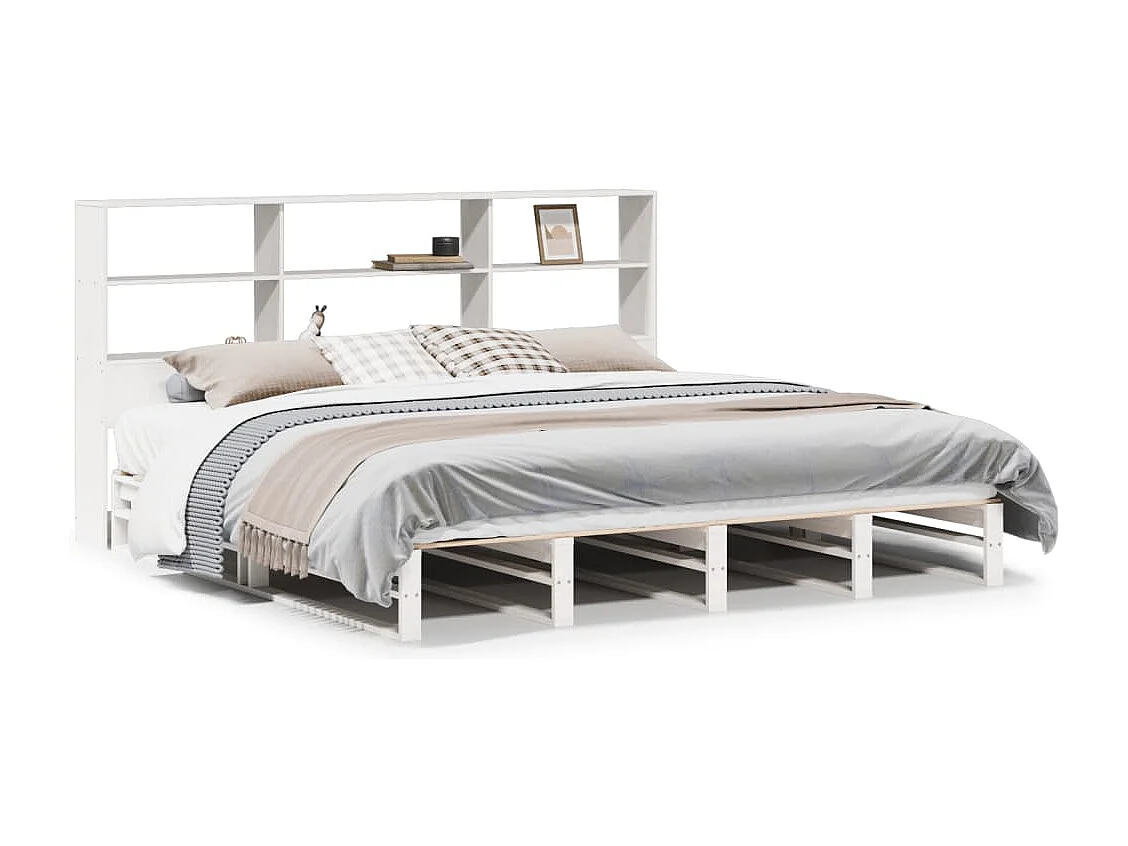 Bed met boekenkast zonder matras massief hout wit 180x200 cm
