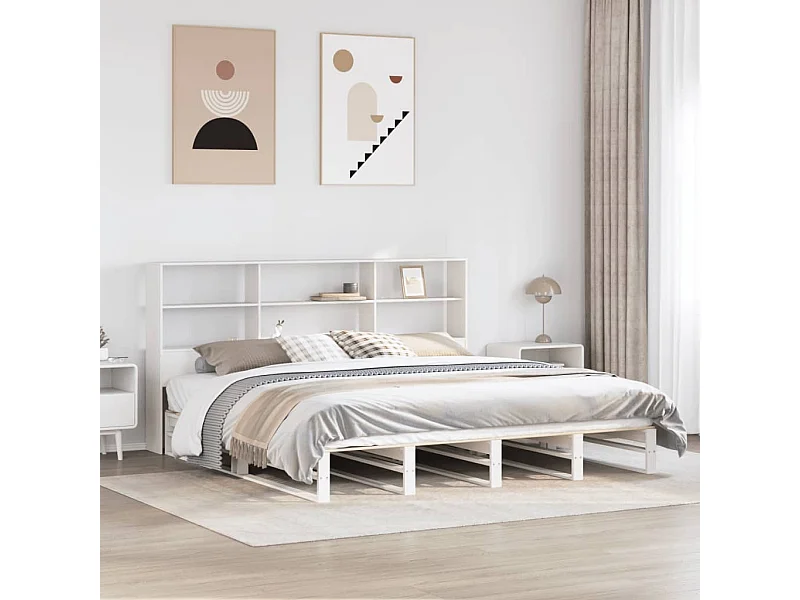 Letto Libreria senza Materasso Bianco 180x200 cm Legno Massello