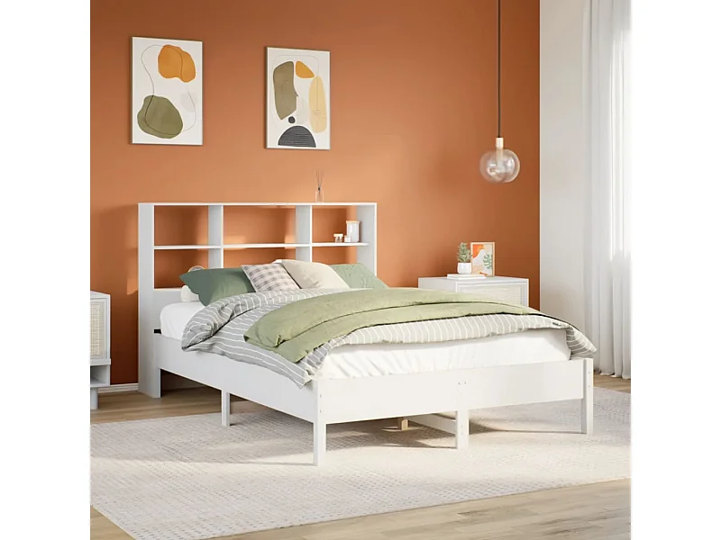 Bed met boekenkast zonder matras grenenhout wit 140x200 cm