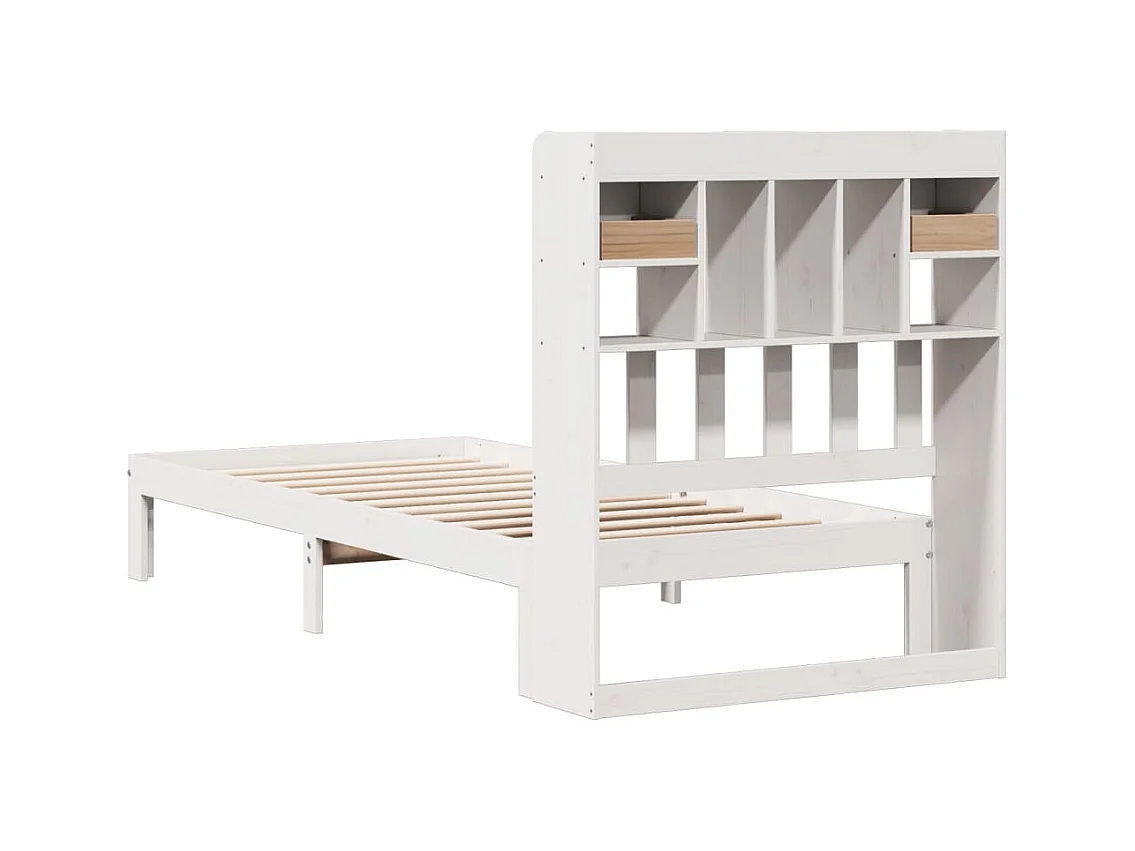 Lit bibliothèque sans matelas blanc 75x190cm bois de pin massif