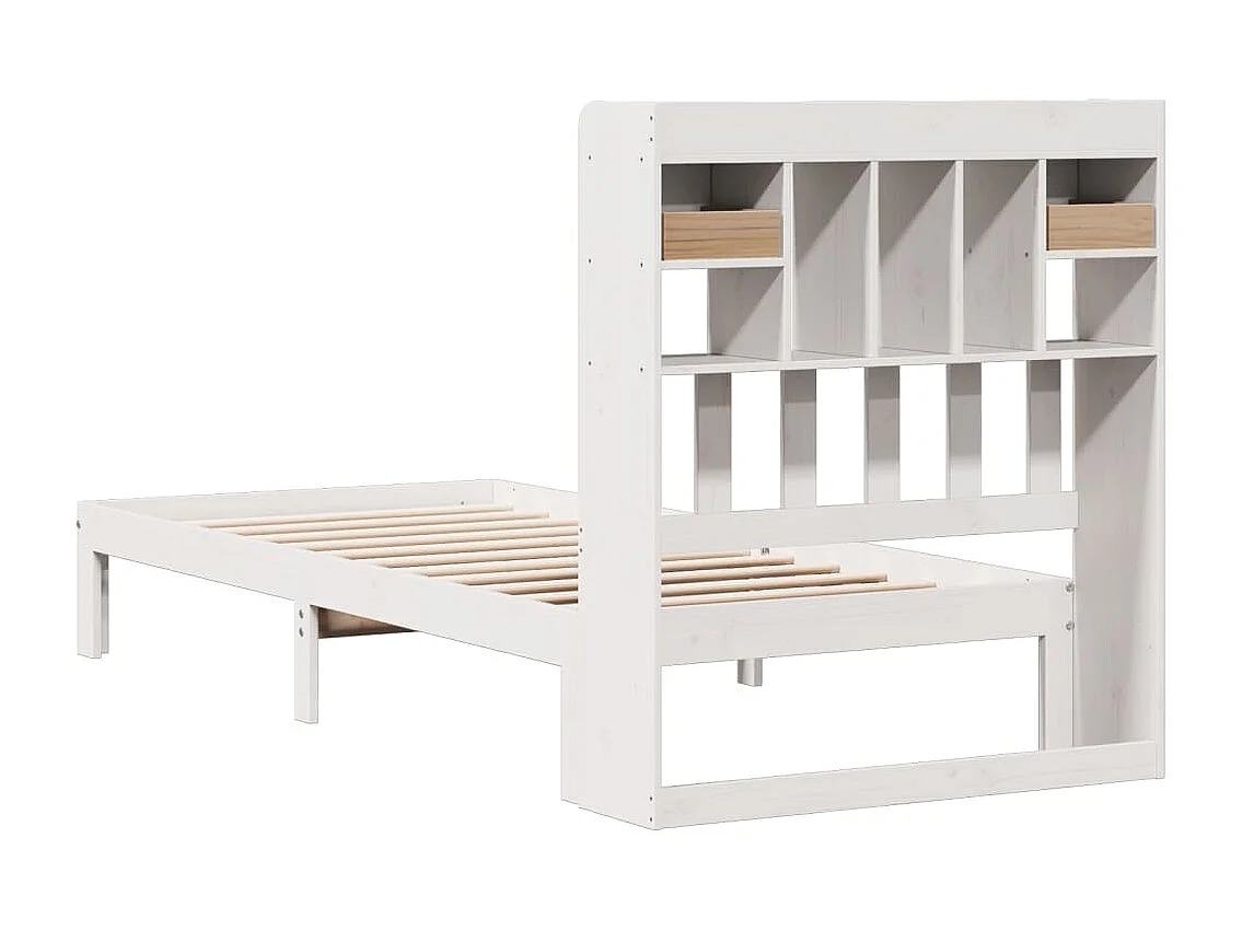 Lit bibliothèque sans matelas blanc 75x190cm bois de pin massif