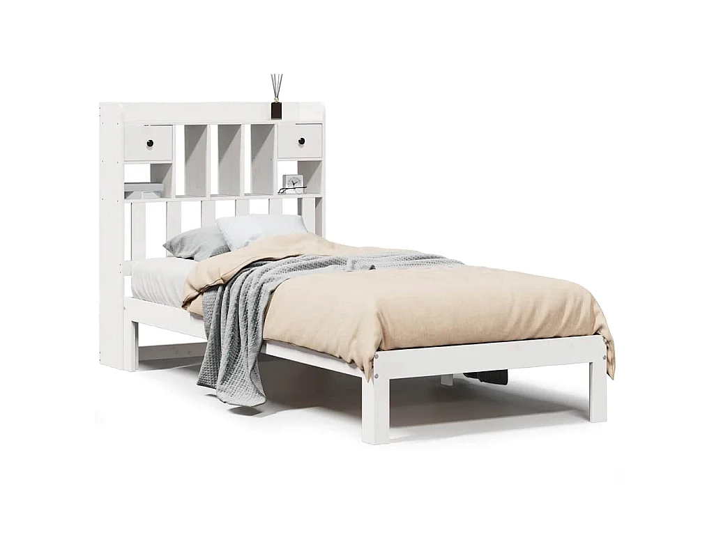 Cama com estante sem colchão 75x190 cm pinho maciço branco