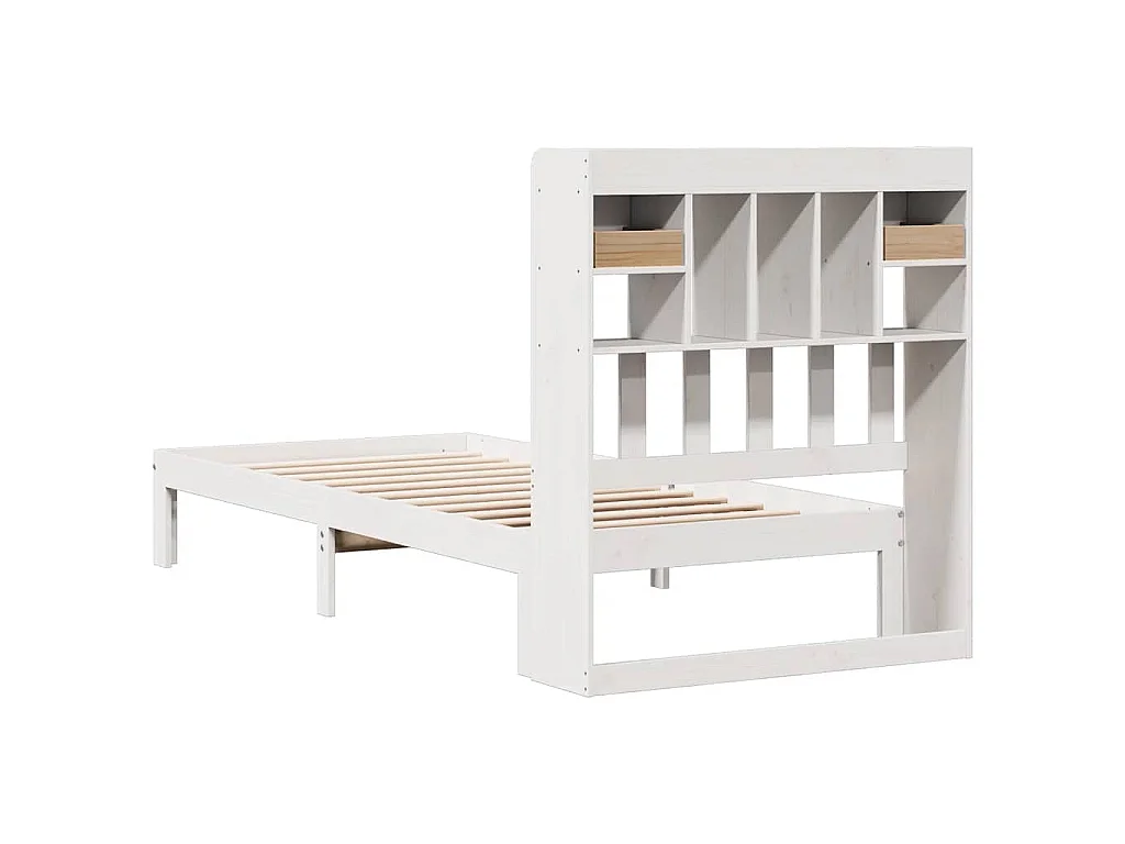 Cama com estante sem colchão 75x190 cm pinho maciço branco
