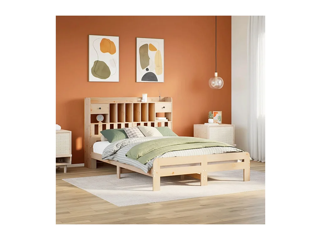 Cama con estantería sin colchón madera maciza de pino 150x200cm