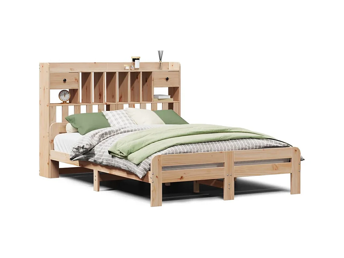 Cama con estantería sin colchón madera maciza de pino 150x200cm